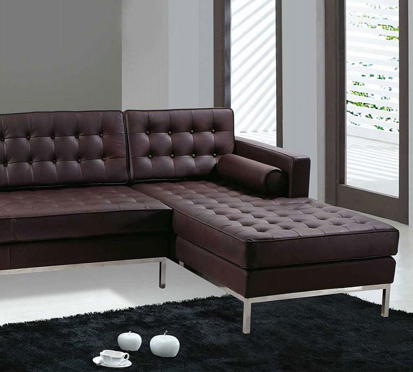 3 Seater Fabric Sofa L Shaped Wooden Frame Metal Legs -