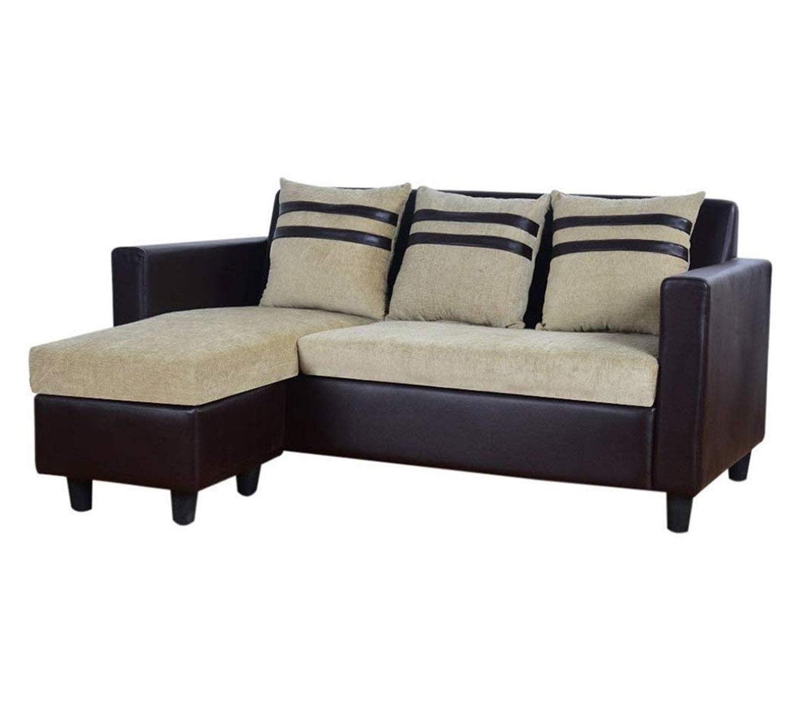 3 Seater Fabric Sofa With Chaise in Wooden Frame Base -
