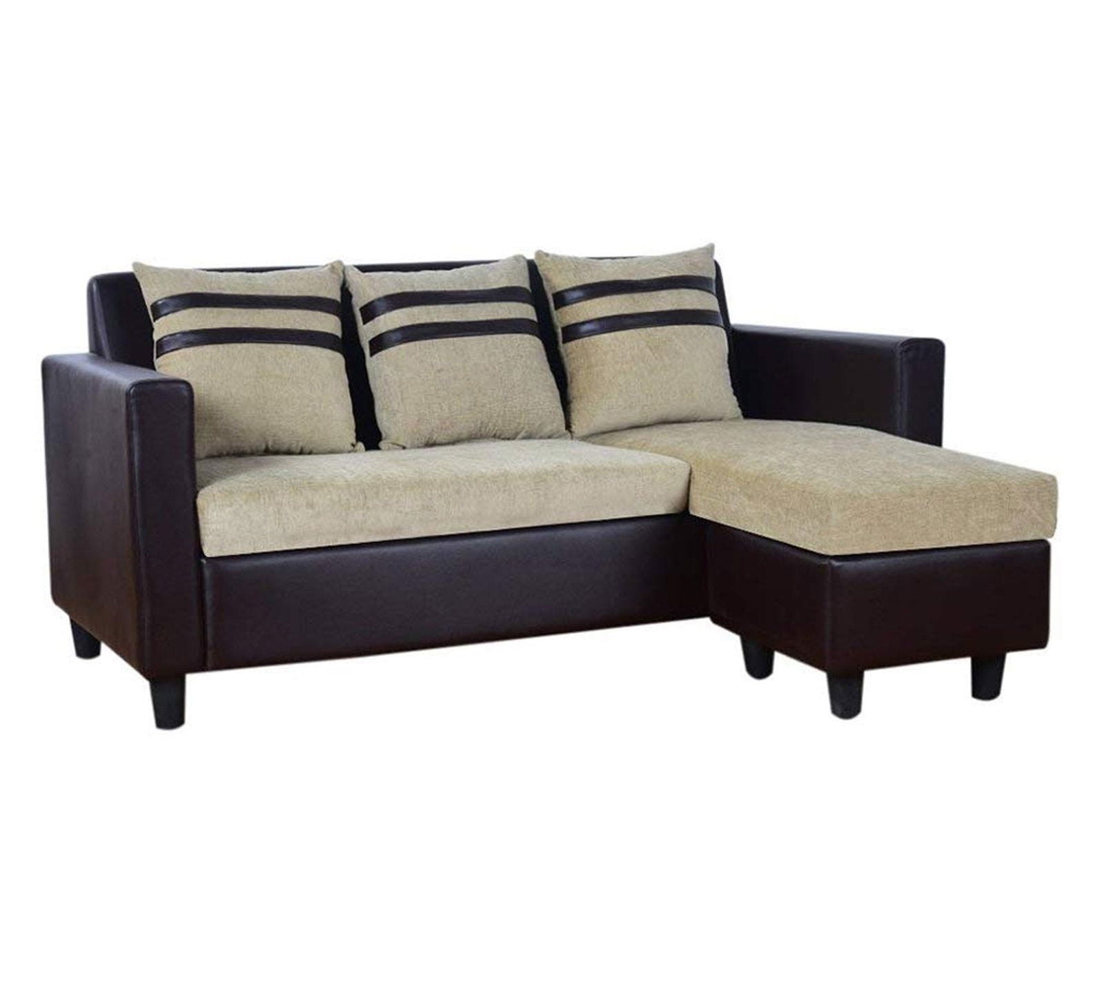 3 Seater Fabric Sofa With Chaise in Wooden Frame Base -