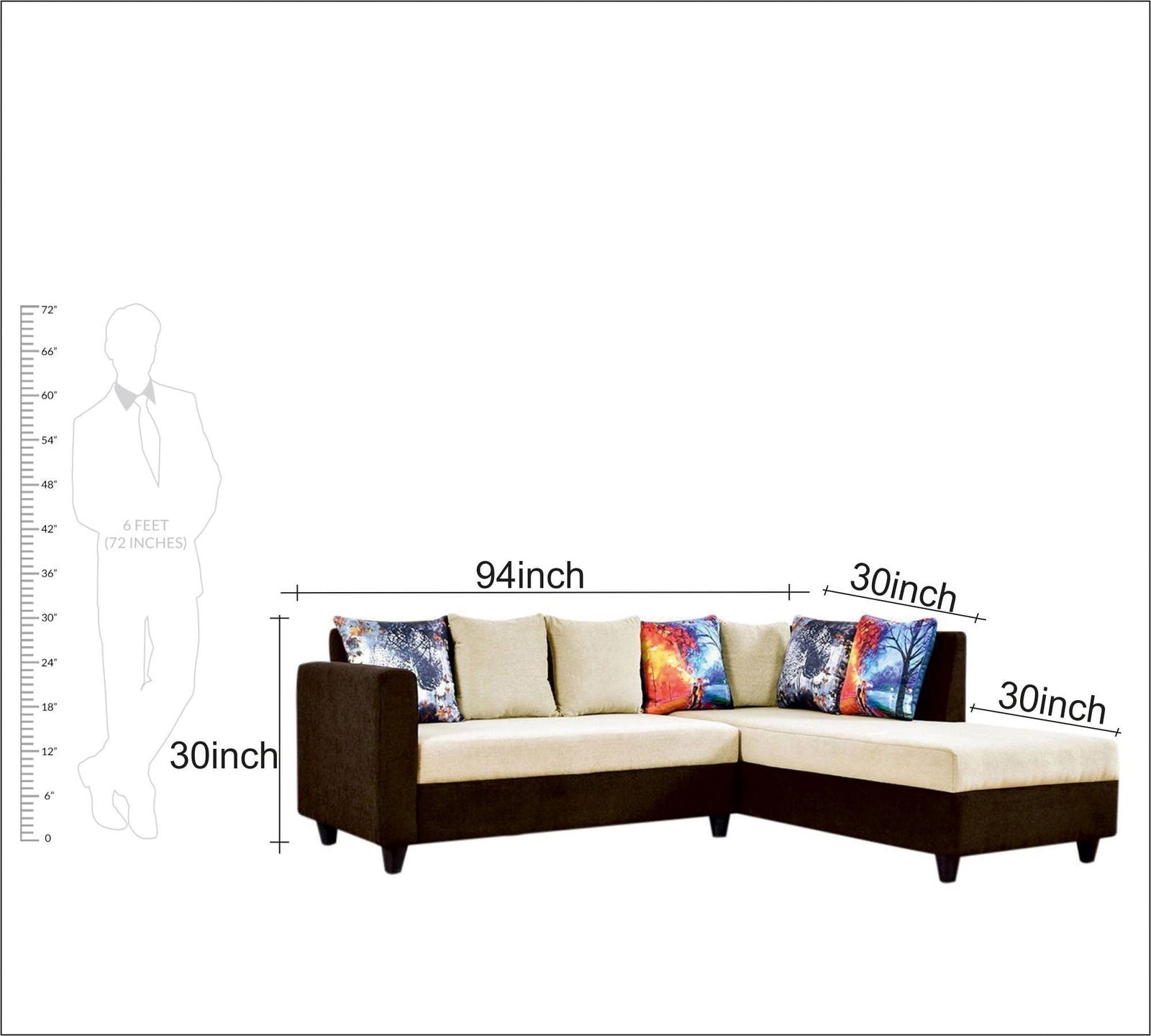 3 Seater Fabric Sofa Wooden Base with Chaise -