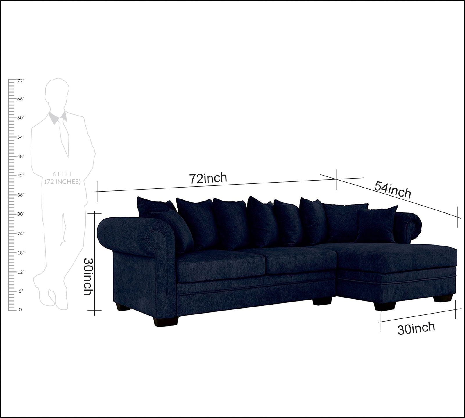 3 Seater Fabric Sofa Wooden Base with Chaise -