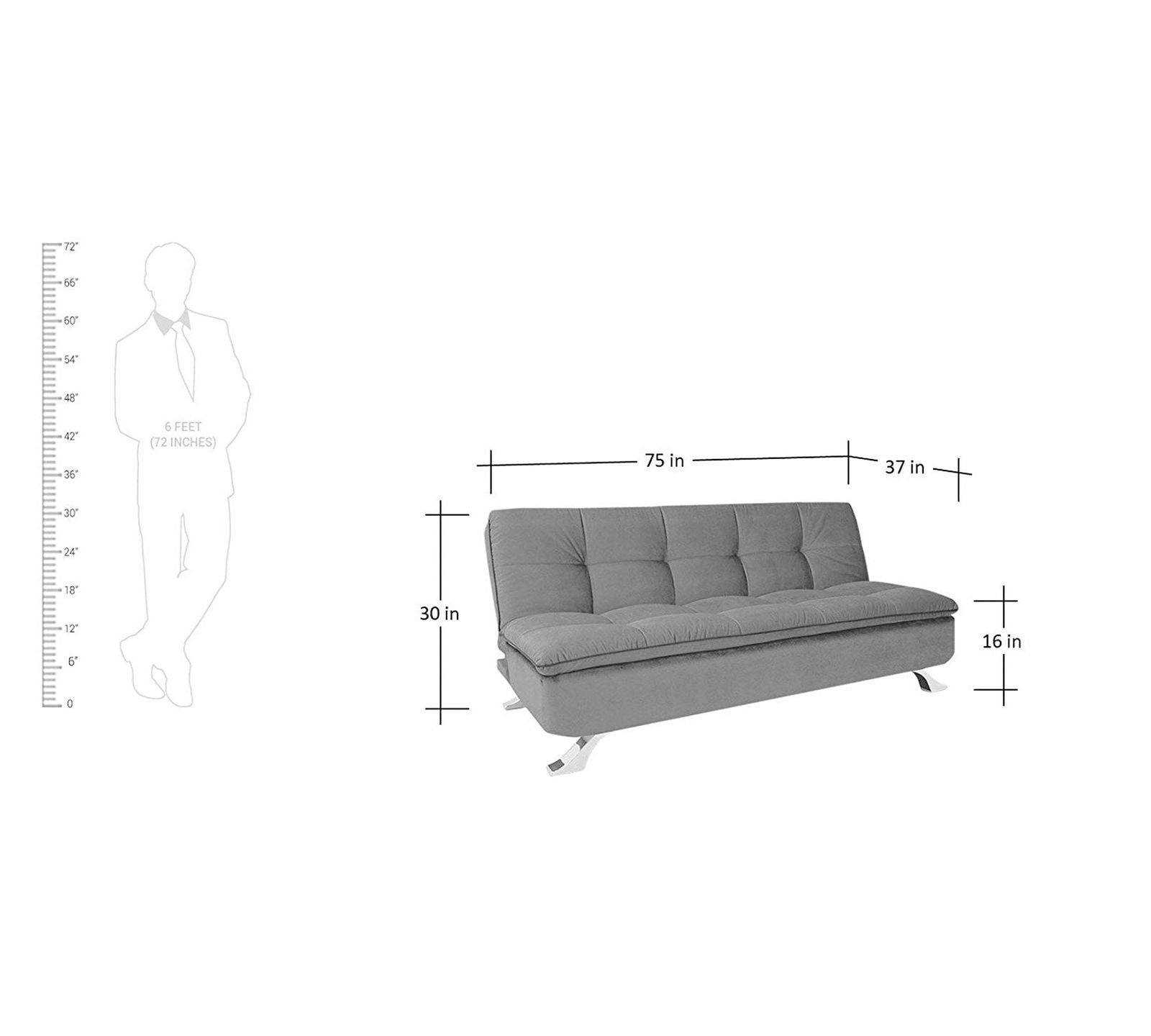3 Seater Fabric Sofa cum Bed with Metal Legs Base -