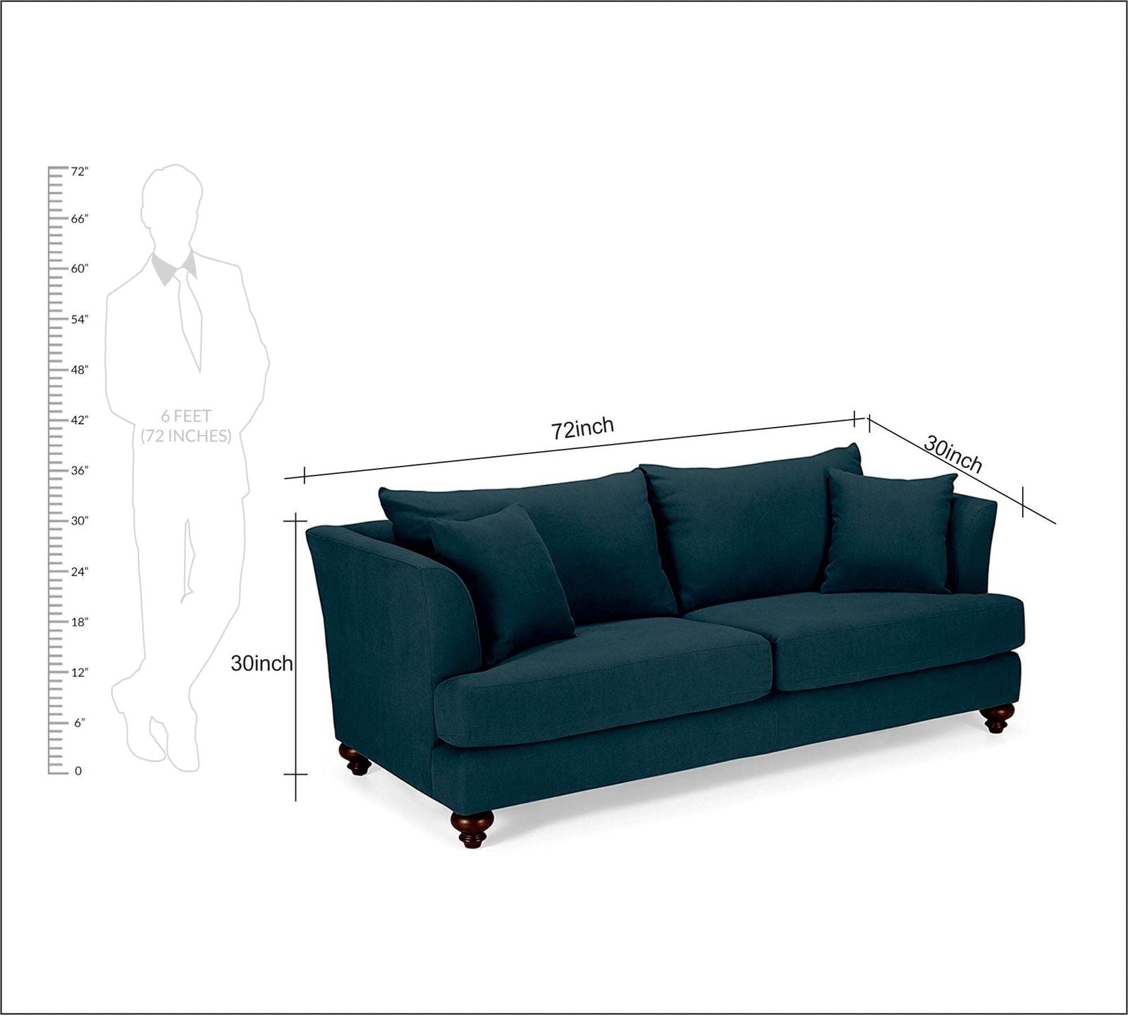 3 Seater Fabric Sofa in Wooden Frame Base -