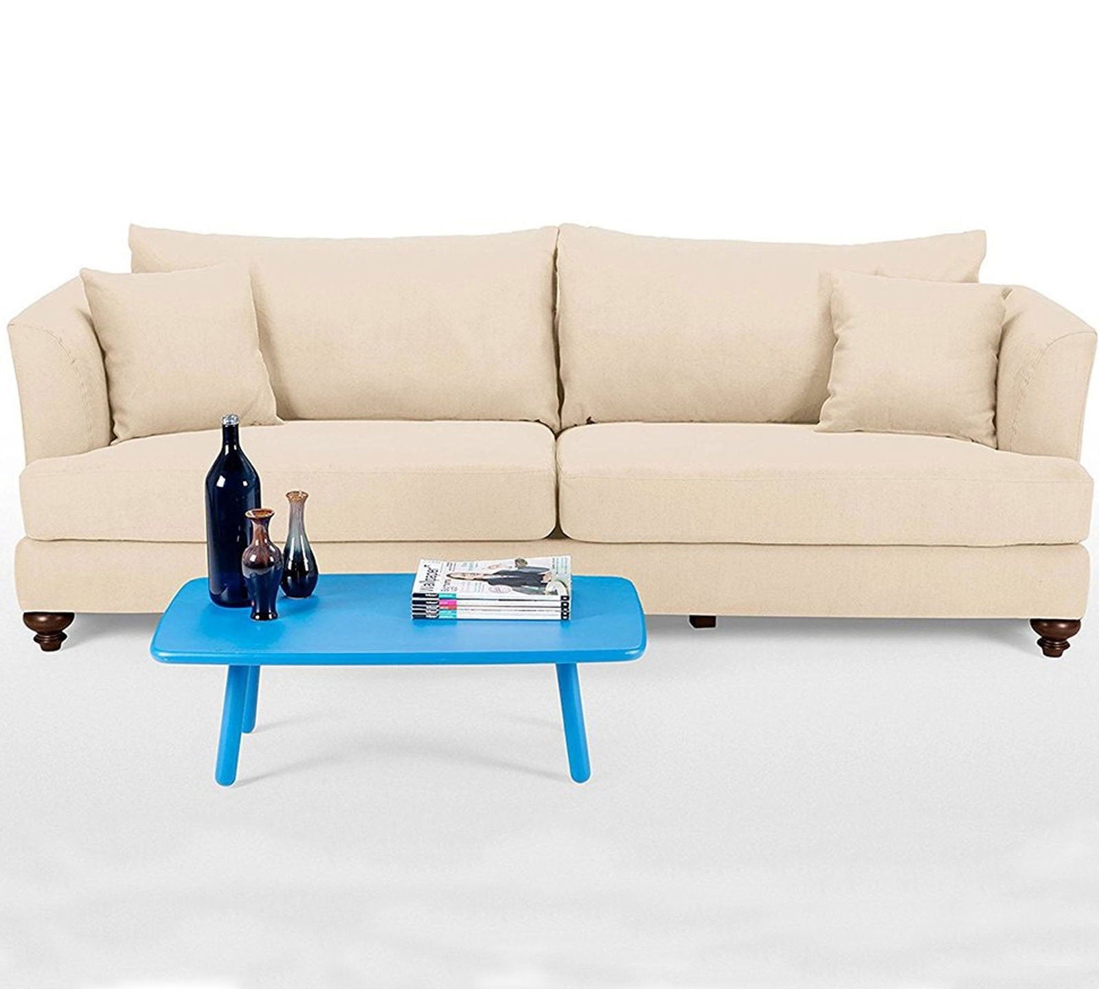 3 Seater Fabric Sofa in Wooden Frame Base -