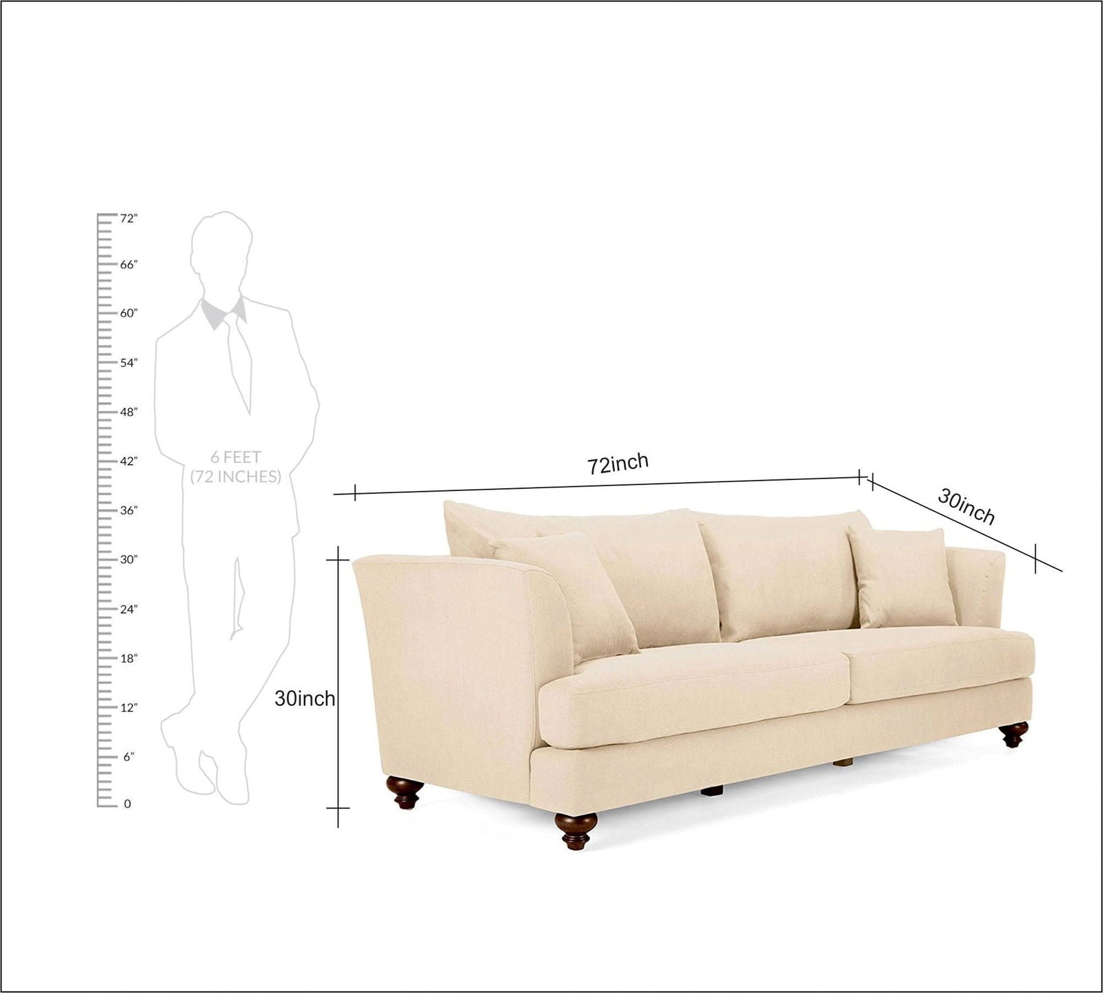 3 Seater Fabric Sofa in Wooden Frame Base -