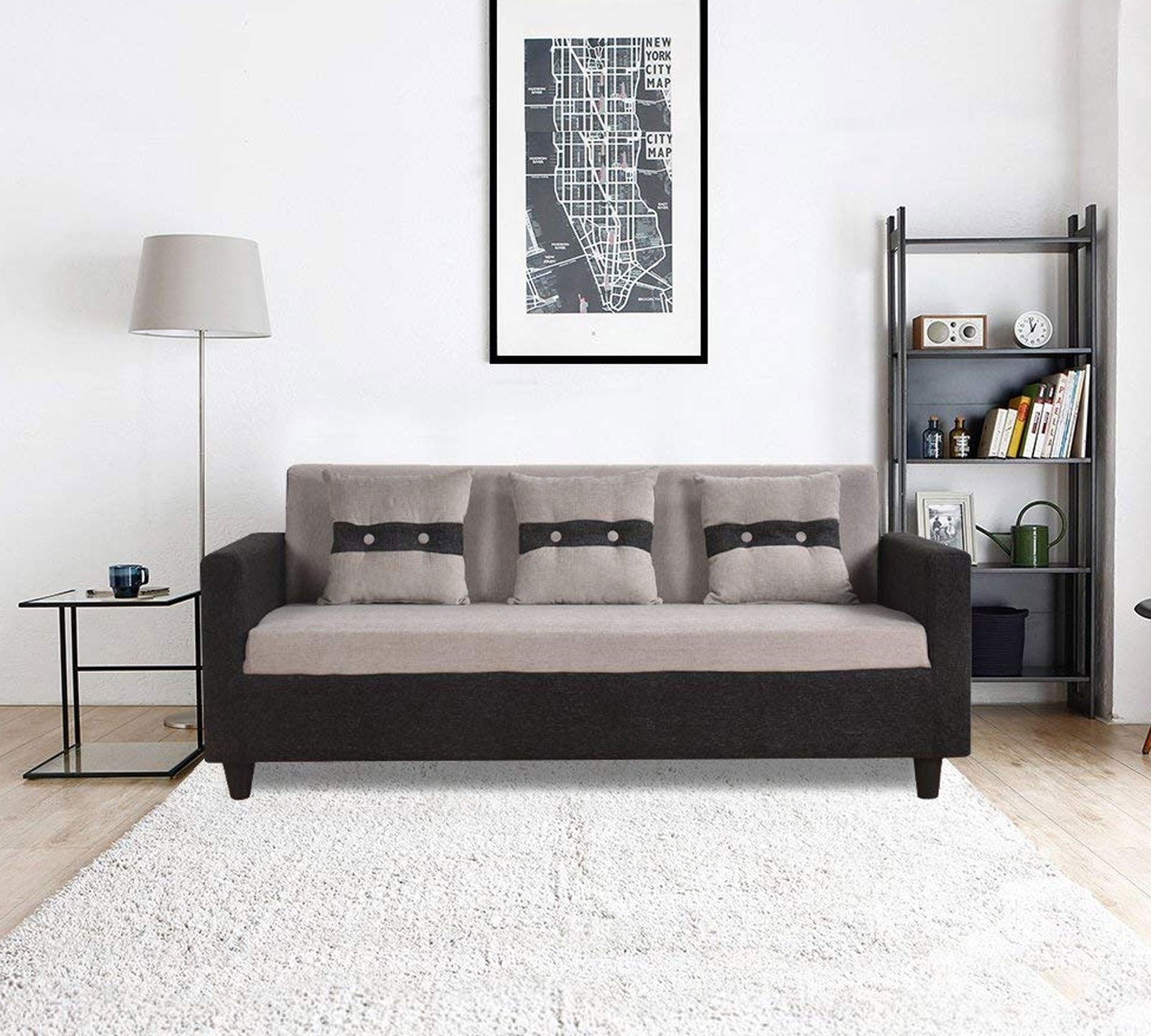 3 Seater Fabric Sofa in Wooden Frame Base -