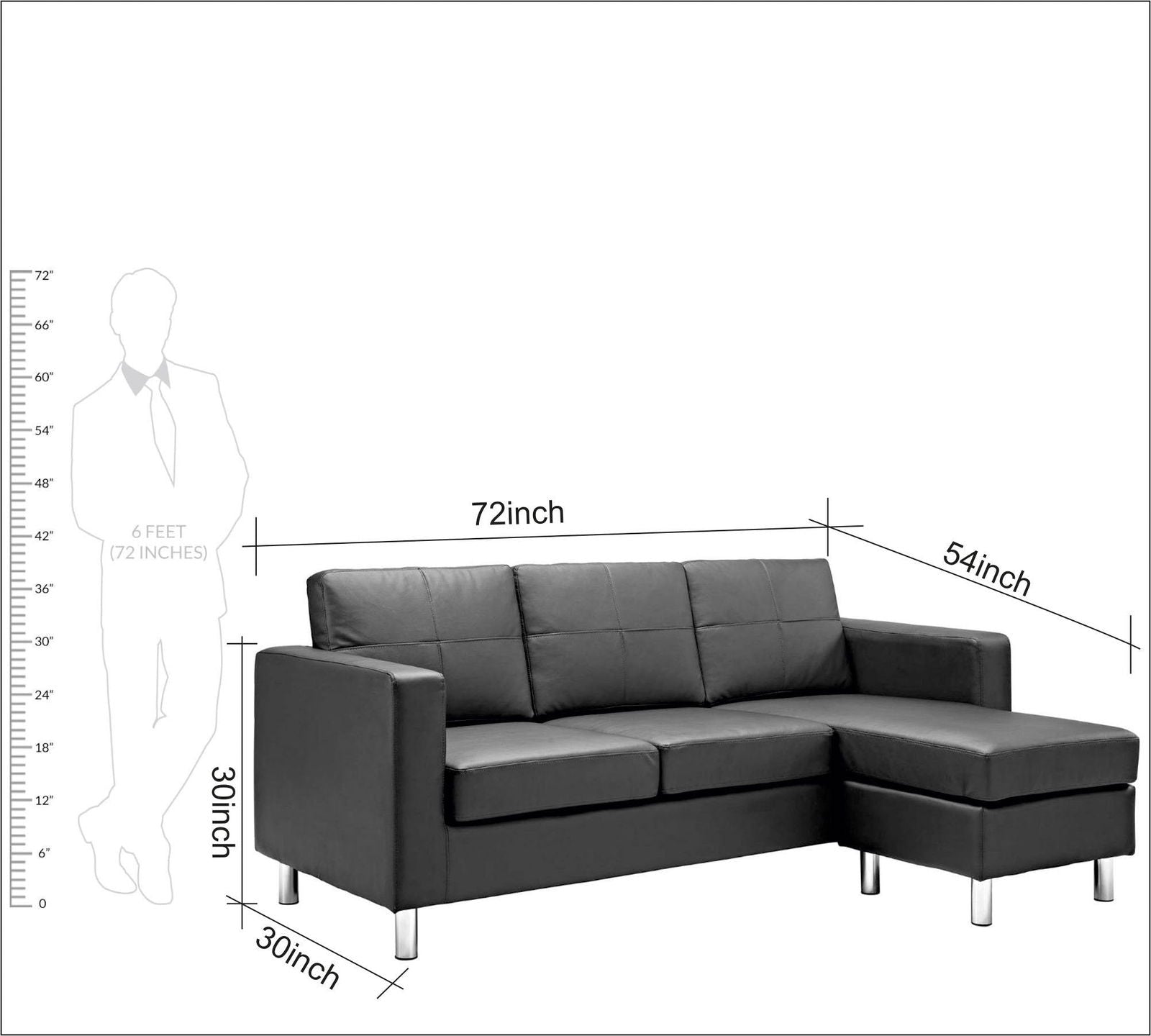 3 Seater Fabric Sofa with Chaise in Wooden Base Metal Legs -
