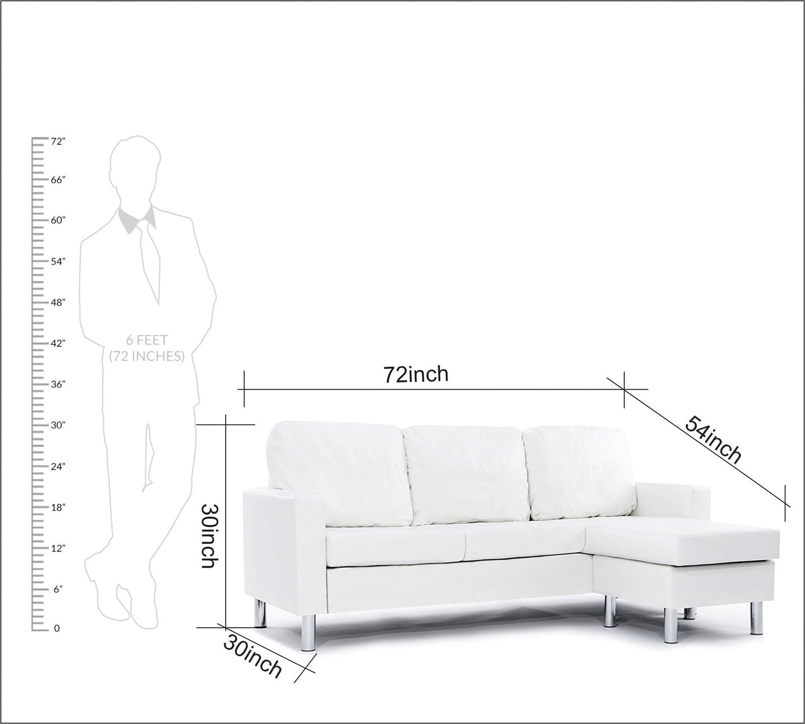 3 Seater Fabric Sofa with Chaise in Wooden Base Metal Legs -