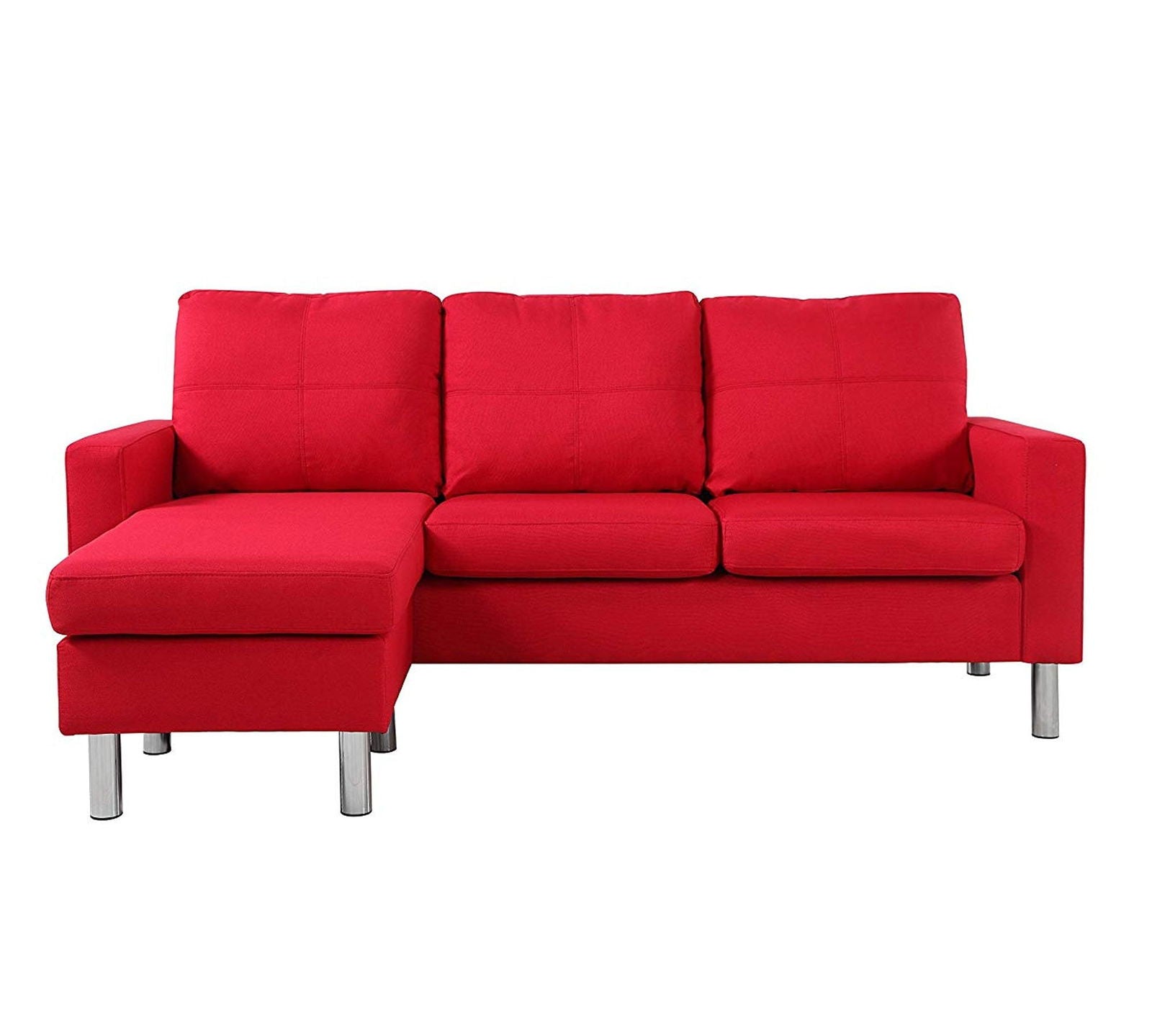 3 Seater Fabric Sofa with Chaise in Wooden Base Metal Legs -