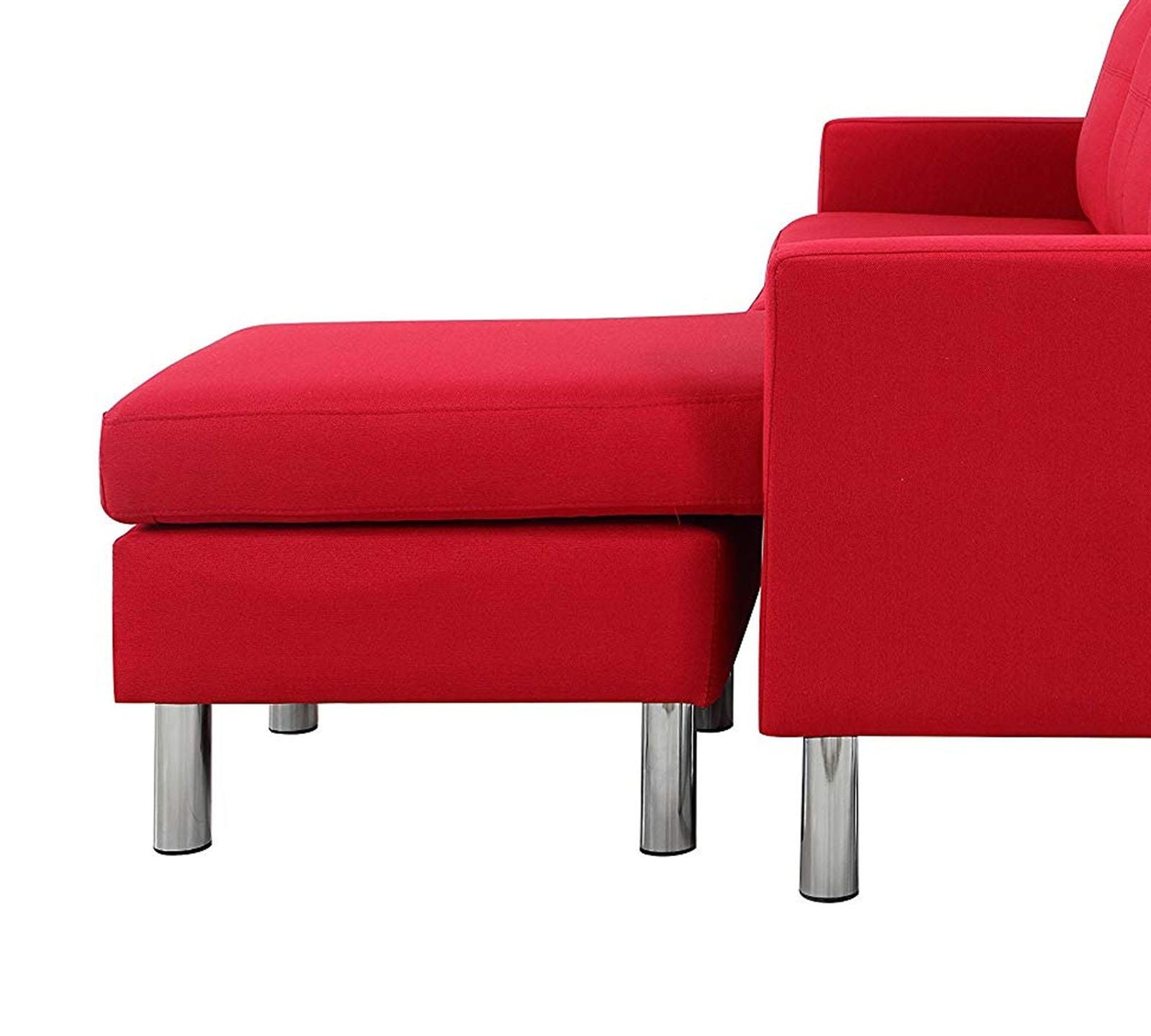 3 Seater Fabric Sofa with Chaise in Wooden Base Metal Legs -