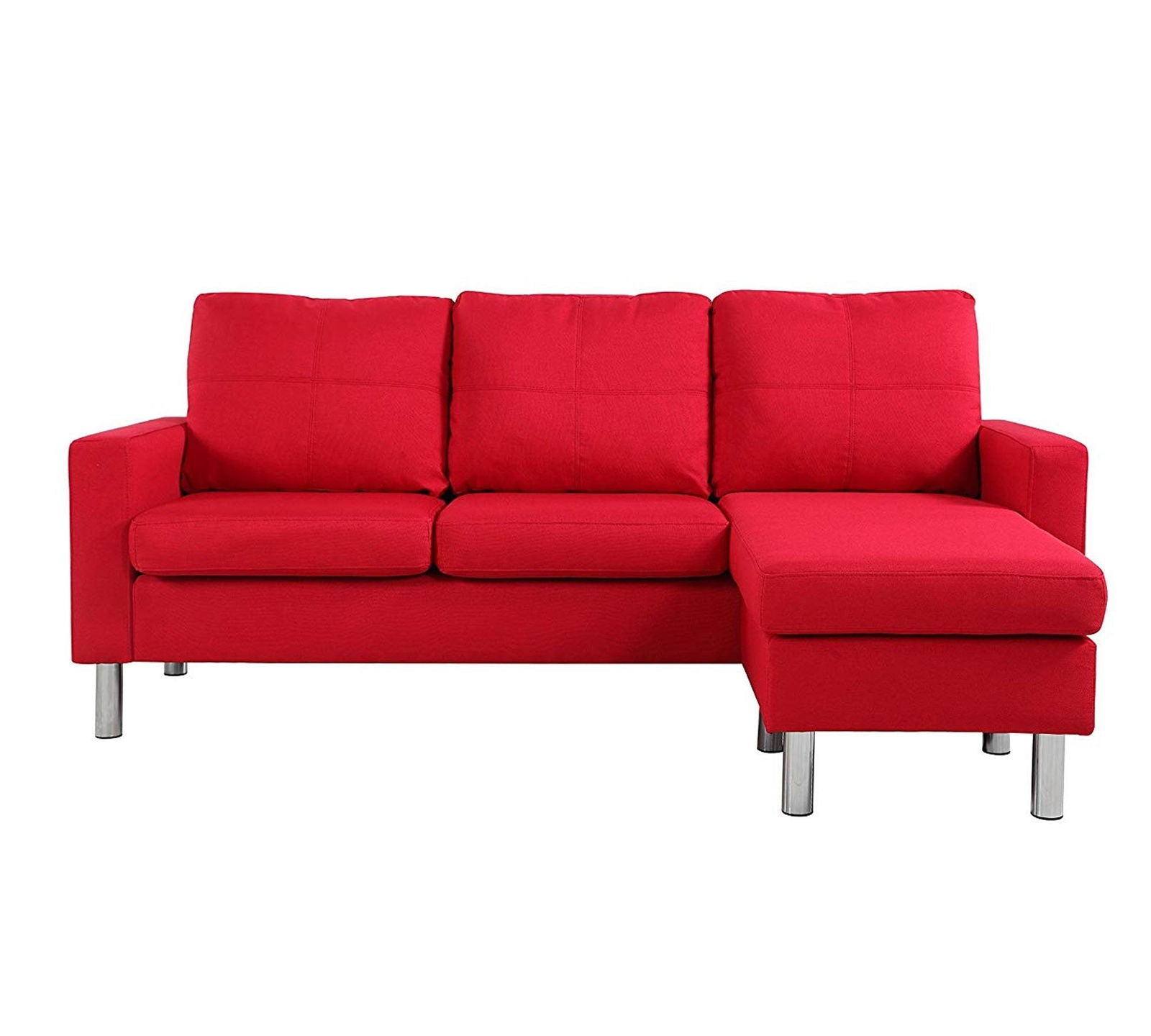 3 Seater Fabric Sofa with Chaise in Wooden Base Metal Legs -
