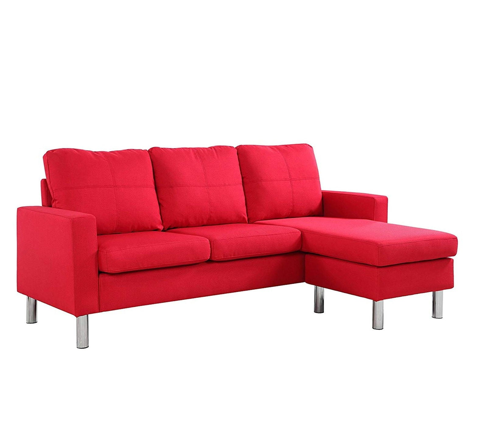 3 Seater Fabric Sofa with Chaise in Wooden Base Metal Legs -
