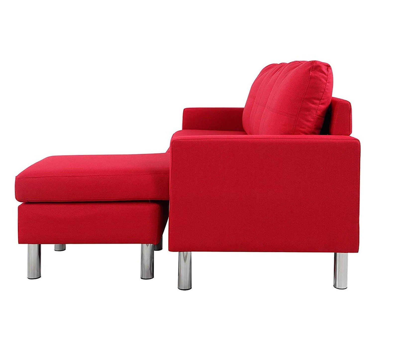 3 Seater Fabric Sofa with Chaise in Wooden Base Metal Legs -