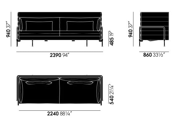 3 Seater Fabric Sofa with Metal Legs -