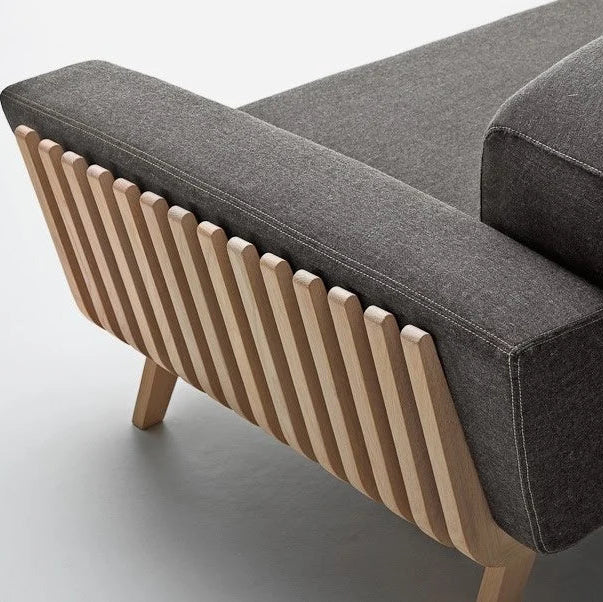 3 Seater Fabric Sofa with Wooden Legs -