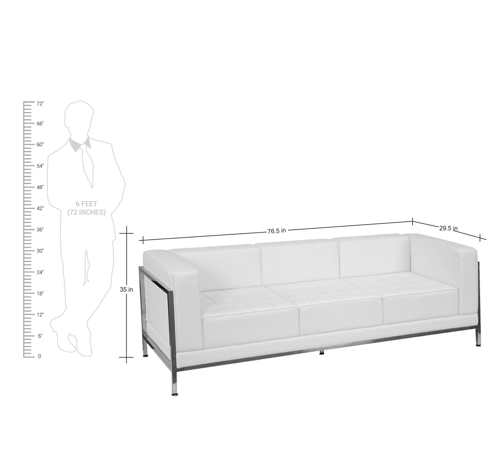 3 Seater Leatherette Sofa Metal Frame Legs Base Cushioned -