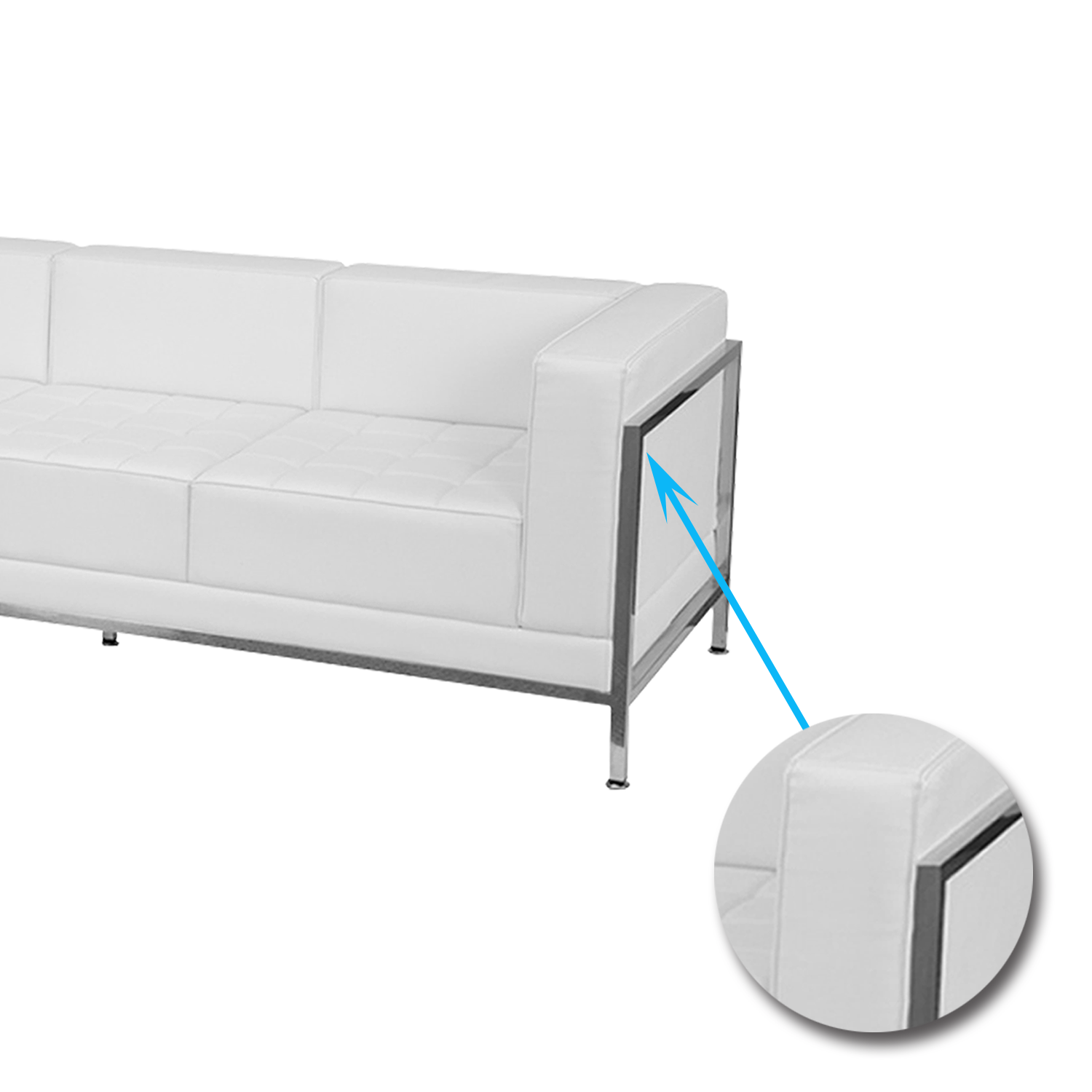 3 Seater Leatherette Sofa Metal Frame Legs Base Cushioned -