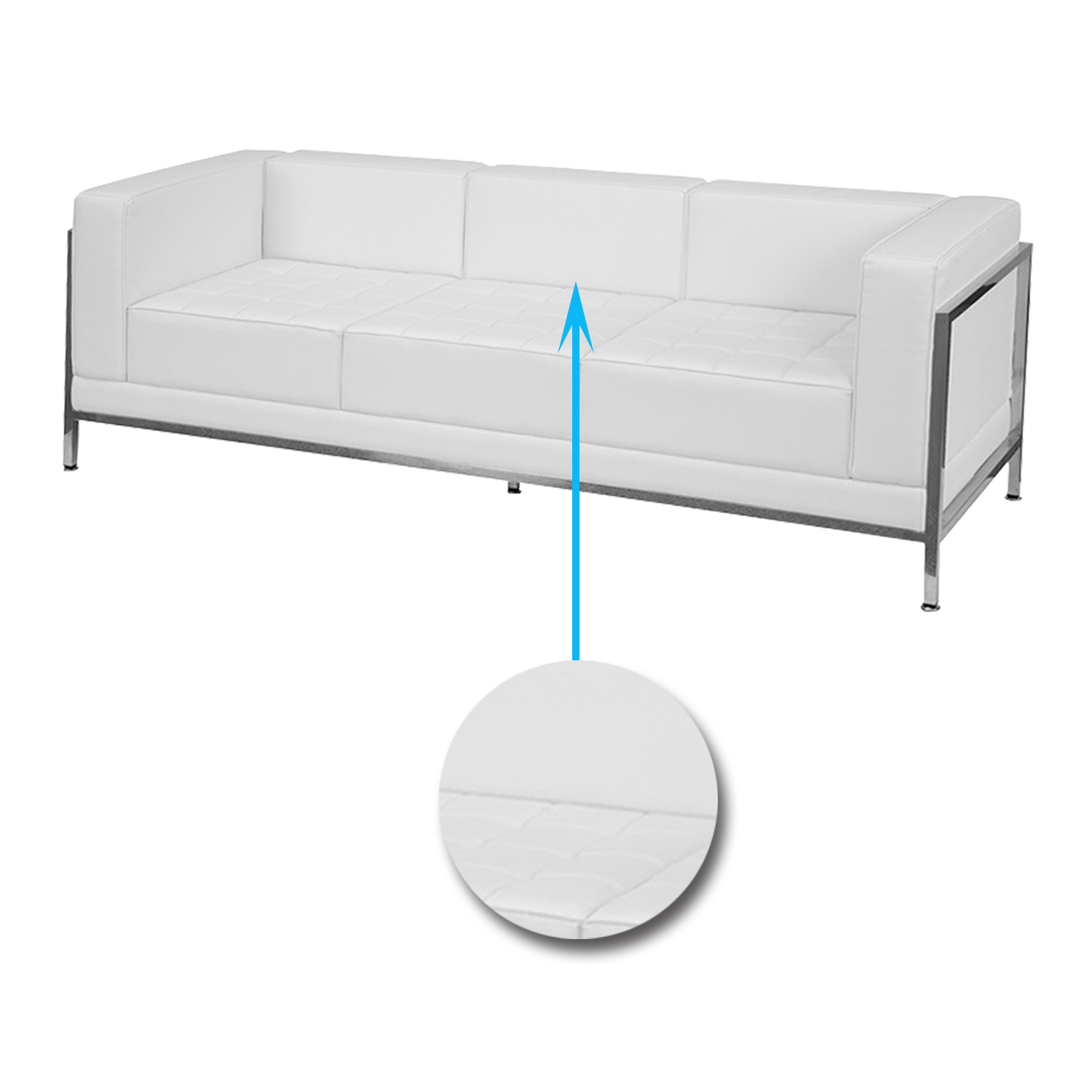 3 Seater Leatherette Sofa Metal Frame Legs Base Cushioned -