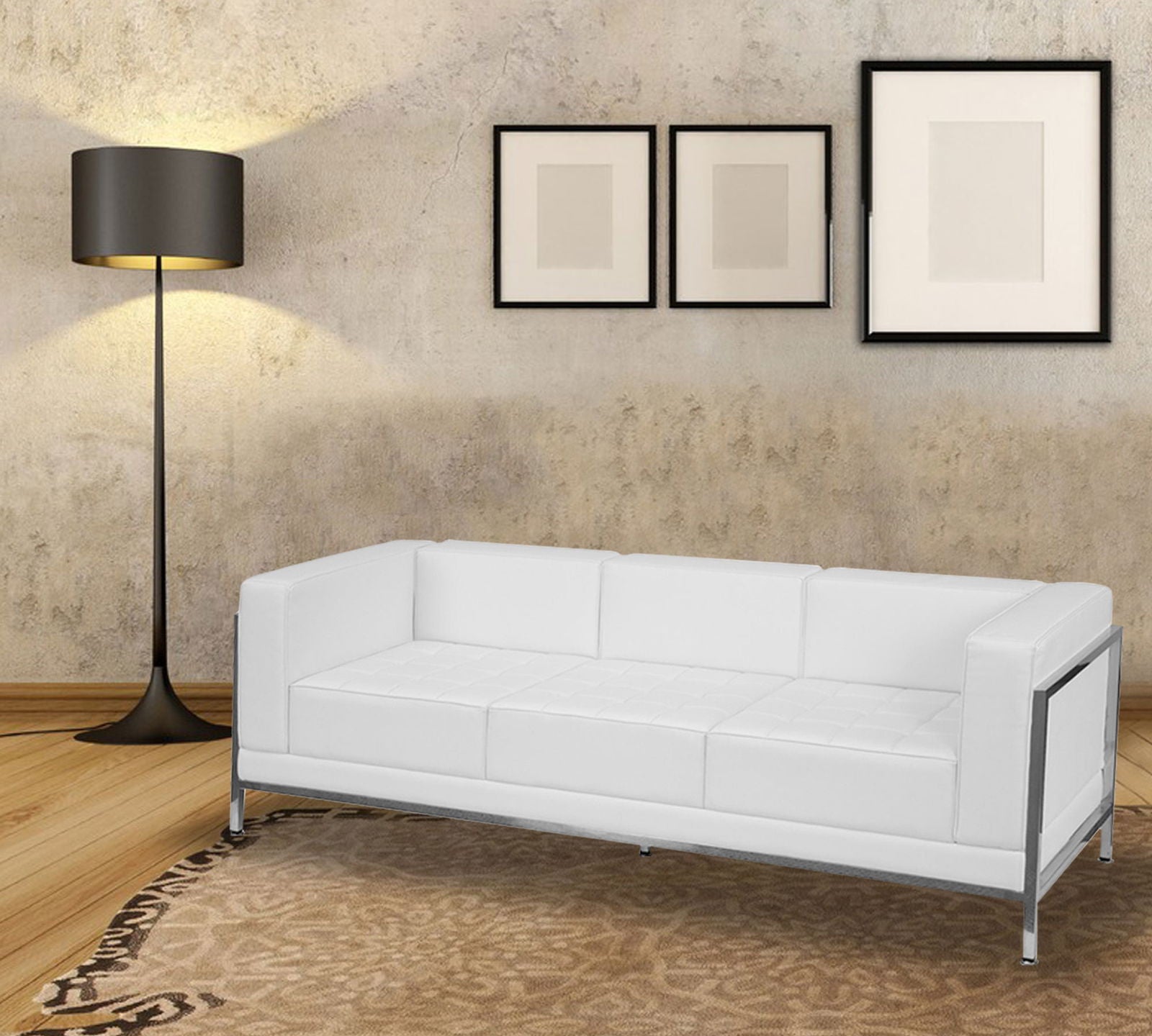 3 Seater Leatherette Sofa Metal Frame Legs Base Cushioned -