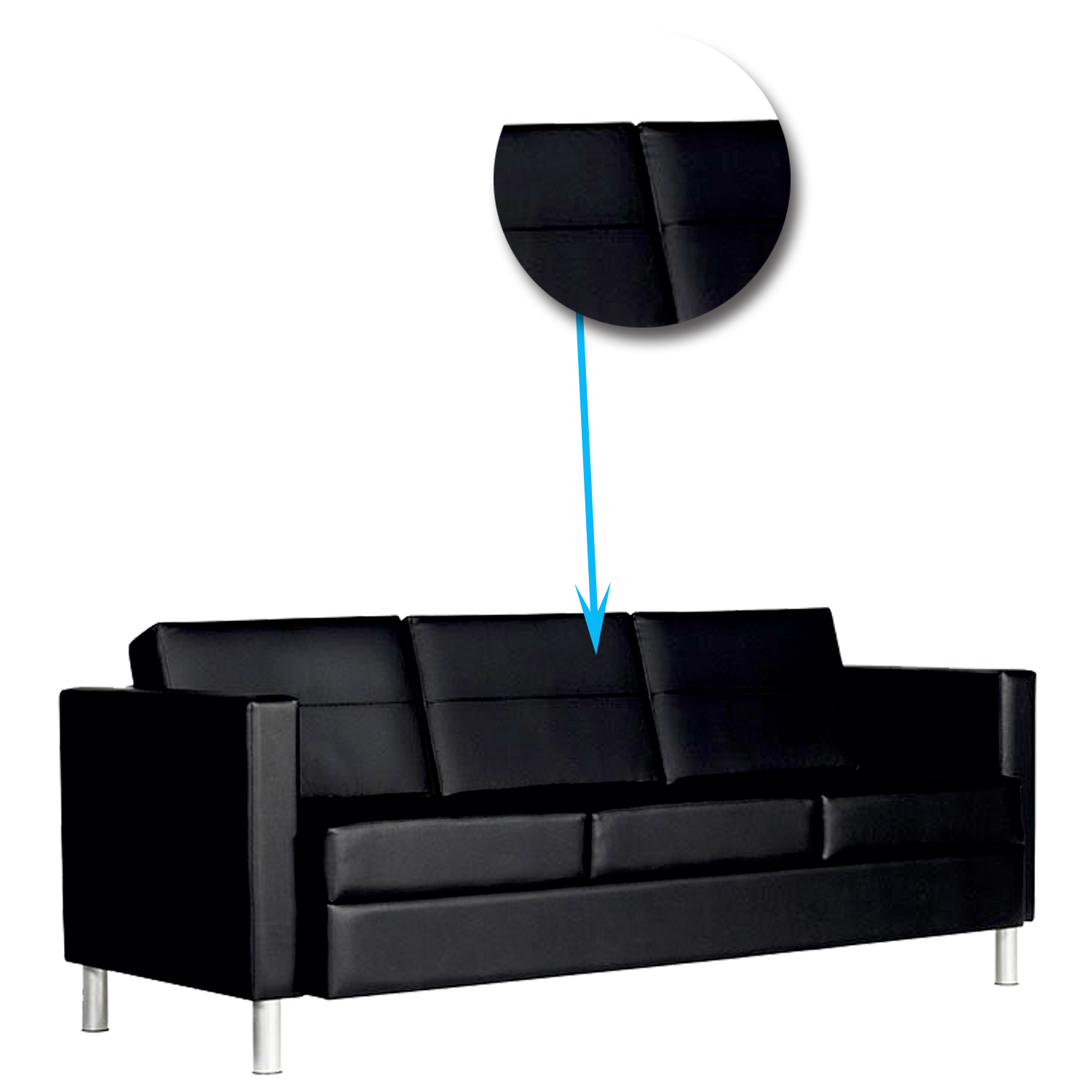 3 Seater Leatherette Sofa Metal Legs Base Cushioned -