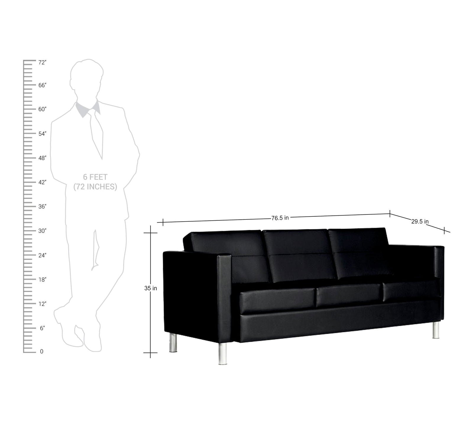 3 Seater Leatherette Sofa Metal Legs Base Cushioned -
