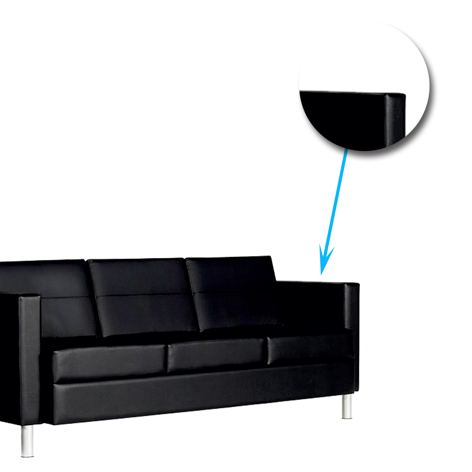 3 Seater Leatherette Sofa Metal Legs Base Cushioned -