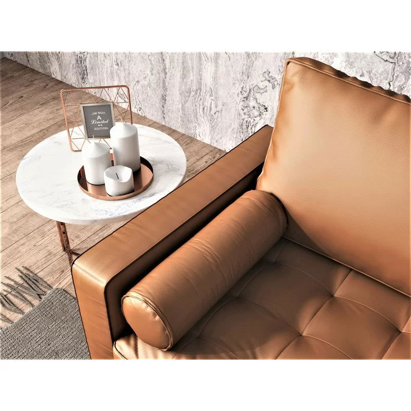 3 Seater Leatherette Sofa with Wooden Legs -