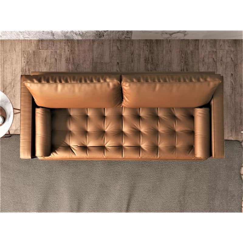 3 Seater Leatherette Sofa with Wooden Legs -