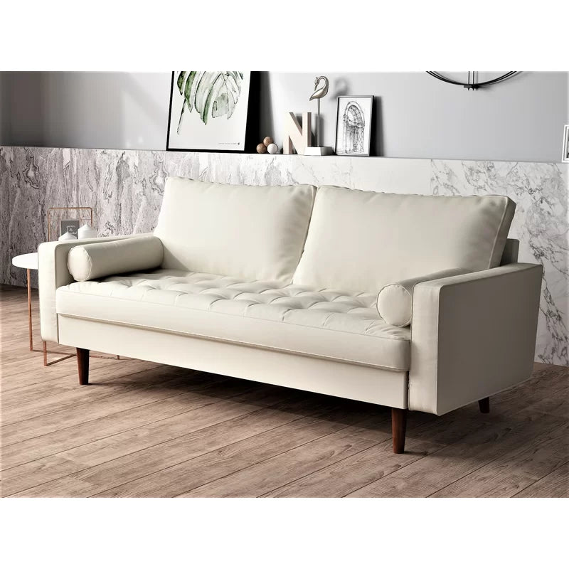 3 Seater Leatherette Sofa with Wooden Legs -