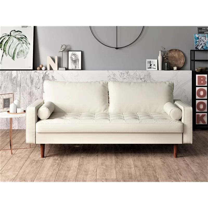 3 Seater Leatherette Sofa with Wooden Legs -