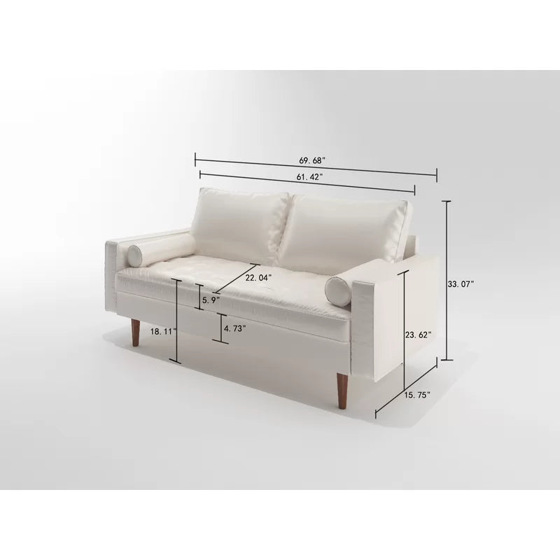 3 Seater Leatherette Sofa with Wooden Legs -