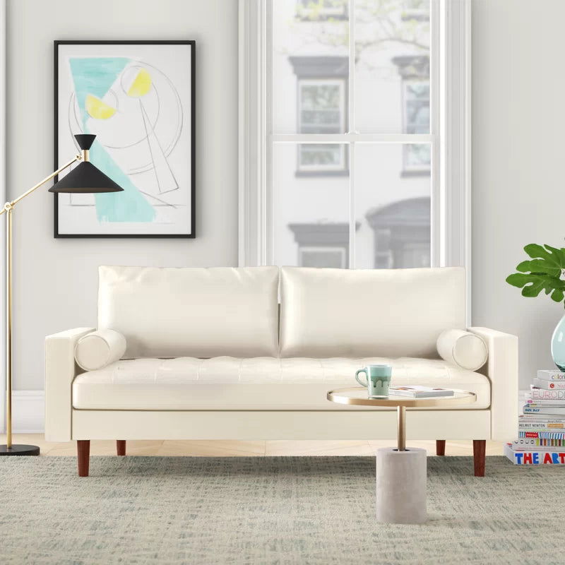 3 Seater Leatherette Sofa with Wooden Legs -