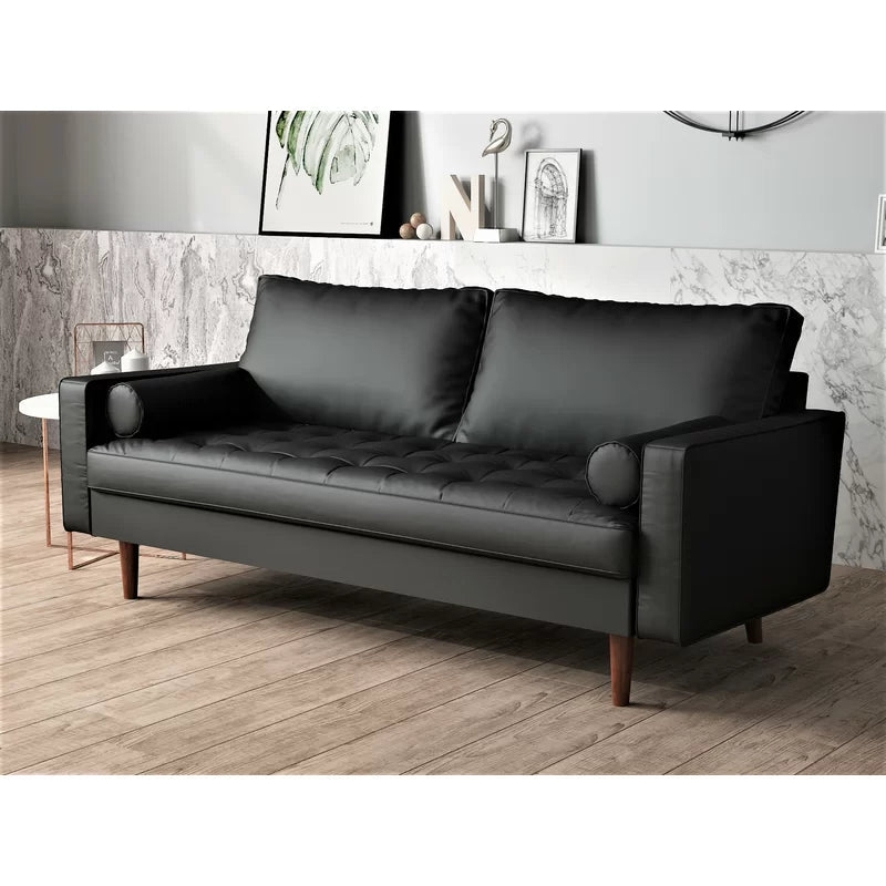 3 Seater Leatherette Sofa with Wooden Legs -