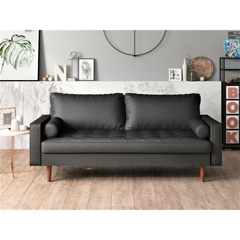 3 Seater Leatherette Sofa with Wooden Legs -