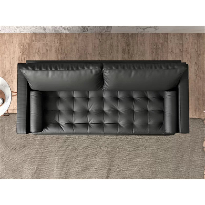 3 Seater Leatherette Sofa with Wooden Legs -