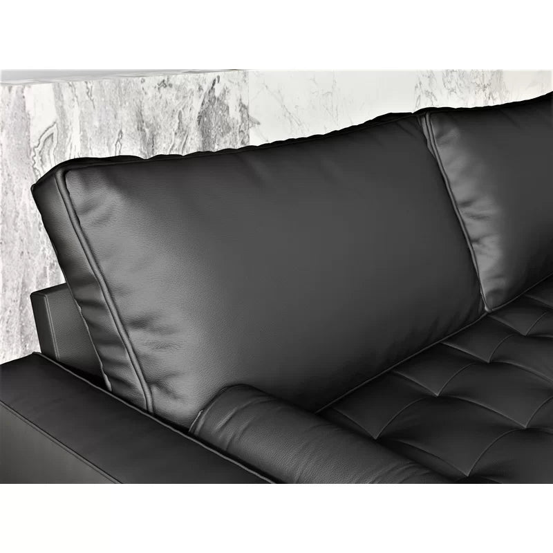 3 Seater Leatherette Sofa with Wooden Legs -