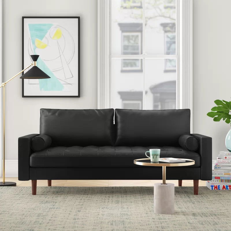 3 Seater Leatherette Sofa with Wooden Legs -