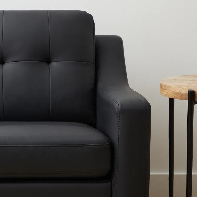 3 Seater Leatherette Sofa with Wooden Legs -