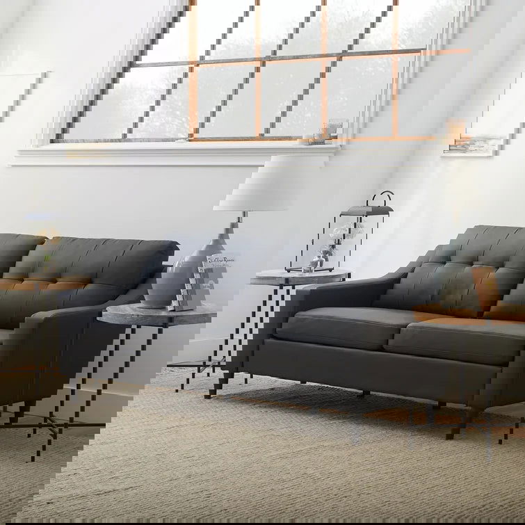 3 Seater Leatherette Sofa with Wooden Legs -