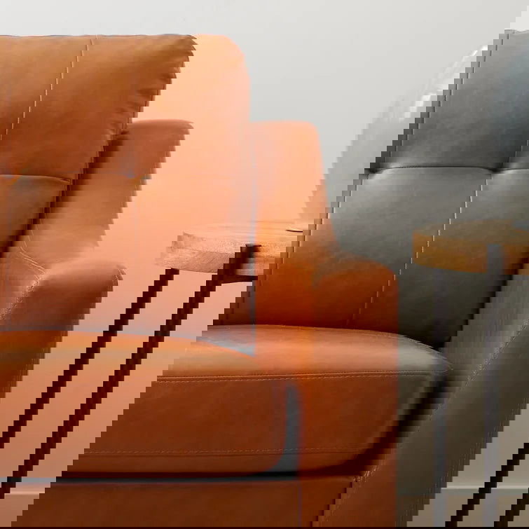 3 Seater Leatherette Sofa with Wooden Legs -