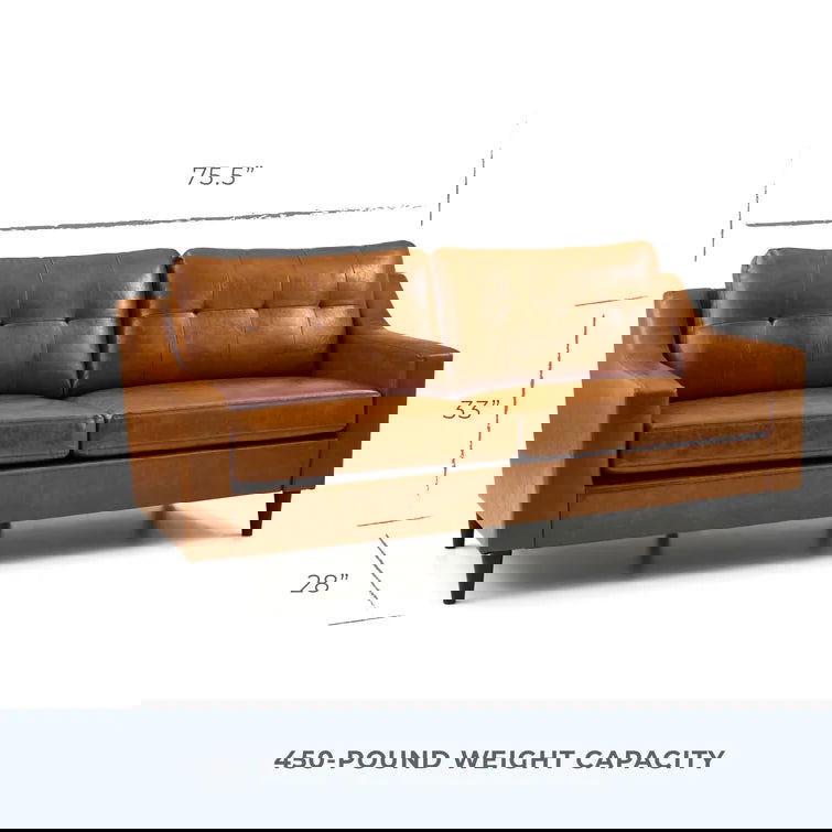 3 Seater Leatherette Sofa with Wooden Legs -
