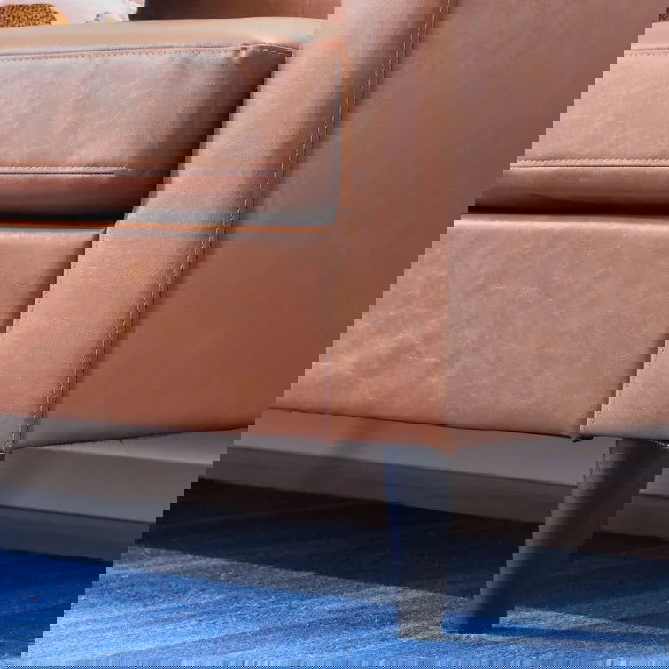 3 Seater Leatherette Sofa with Wooden Legs -