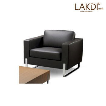 3 Seater Leatherette Sofa with Wooden Veneer Table Combo Set -