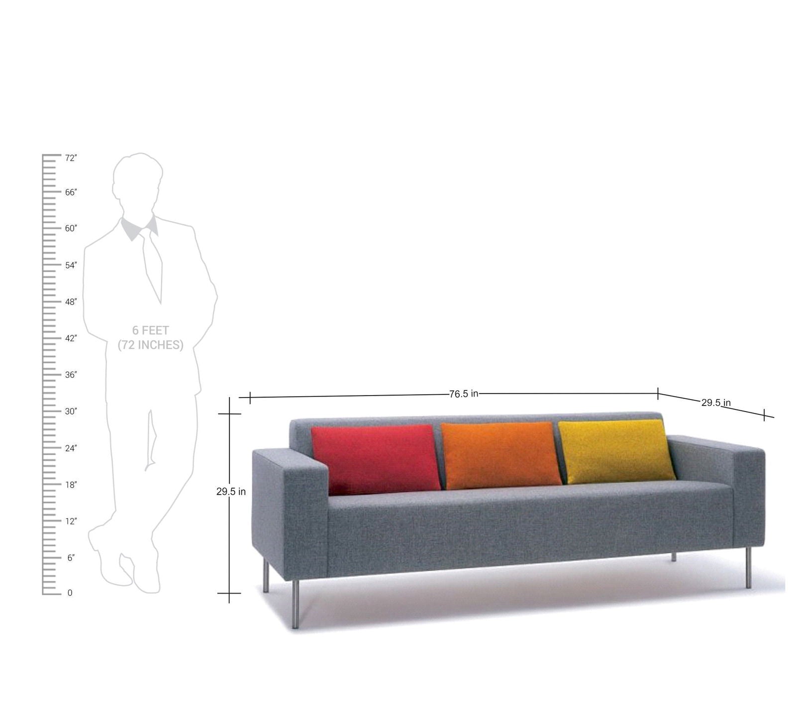 3 Seater Sofa Metal Chrome Legs Base Cushioned -
