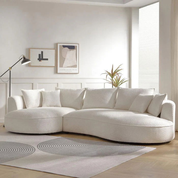 3 Seater Sofa Snowy Curved Luxurious Boucle Fabric 3 Seater Sofa with Soft Comfortable Cushions for Modern Living Room -