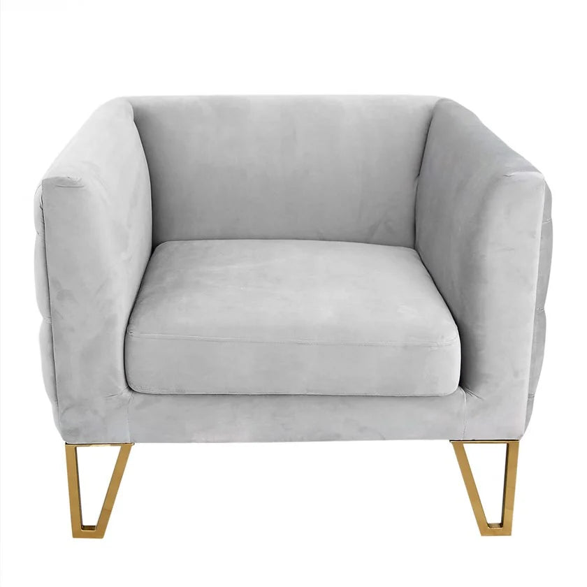 3 Seater Velvet Sofa with Metal Legs -
