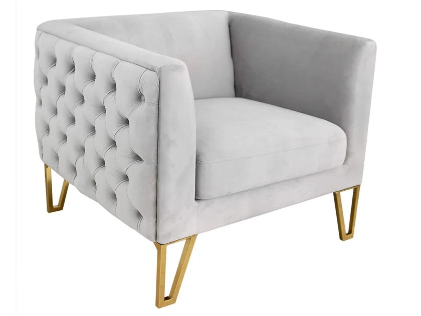 3 Seater Velvet Sofa with Metal Legs -