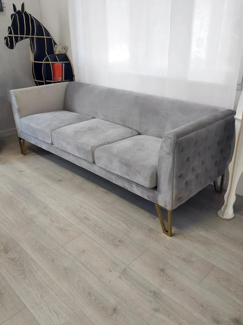 3 Seater Velvet Sofa with Metal Legs -