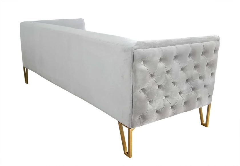3 Seater Velvet Sofa with Metal Legs -