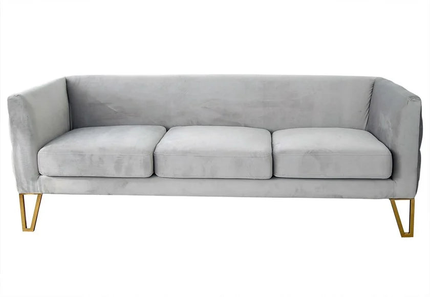 3 Seater Velvet Sofa with Metal Legs -